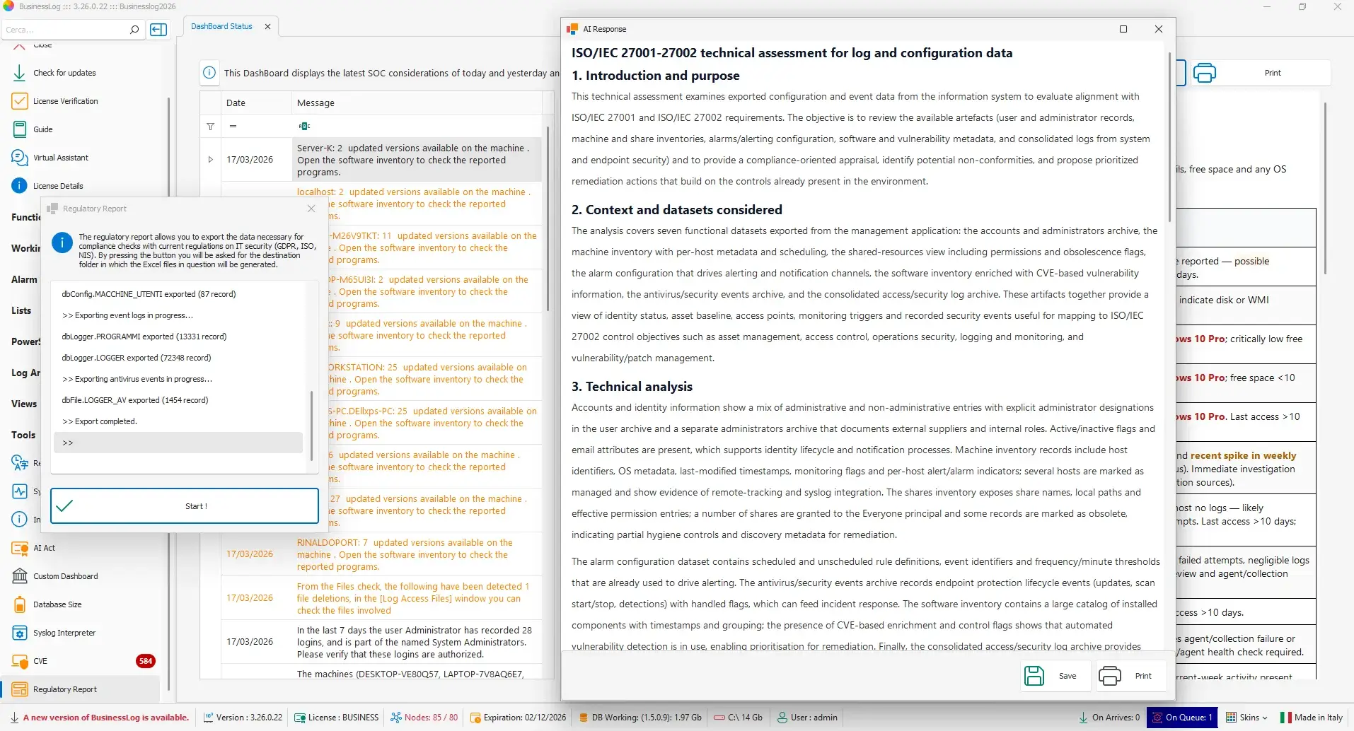 Regulatory Report – Automated compliance output for audits and regulatory assessments